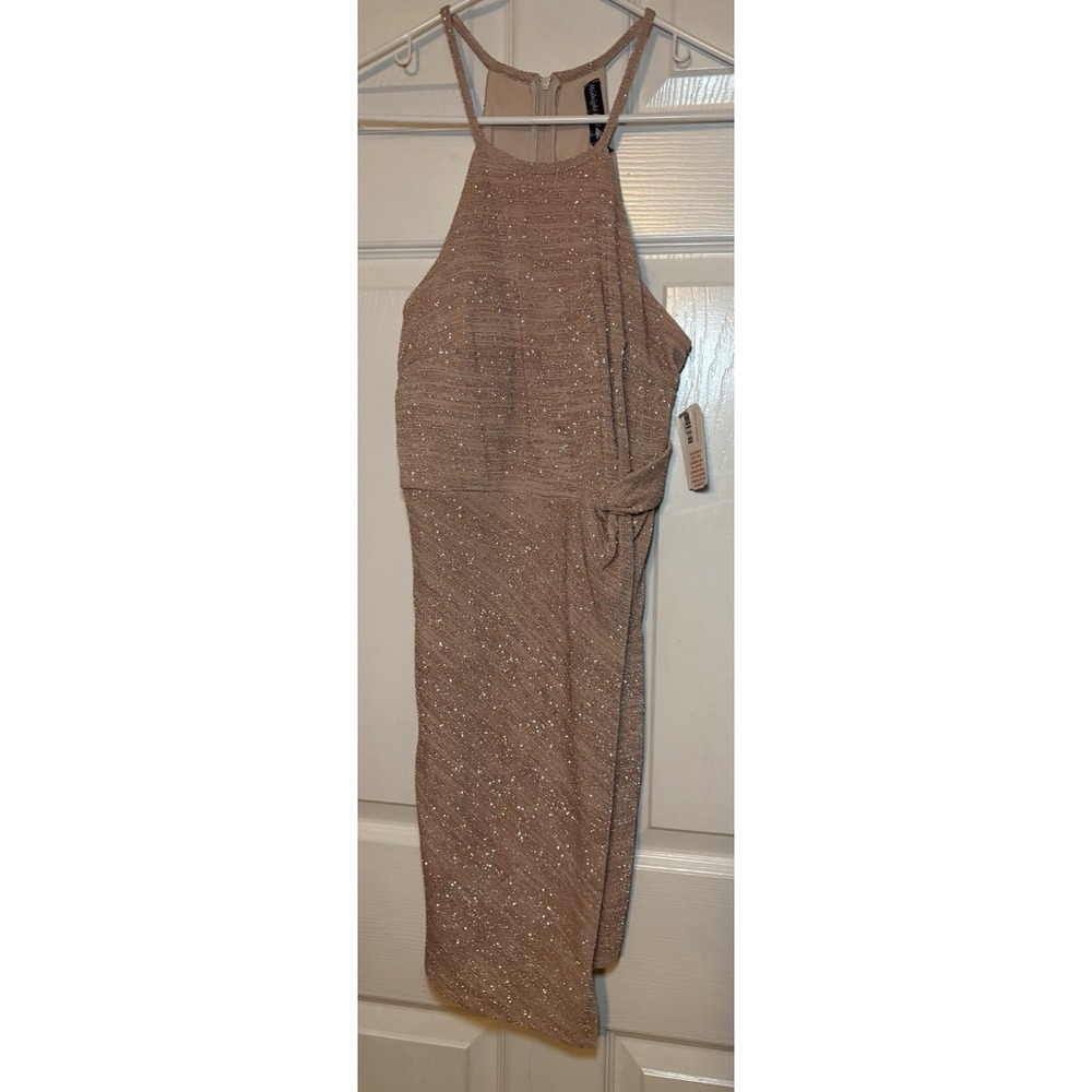 Midnight Doll Rose Gold Dress champagne prom mini dress stretch Size Small NWT